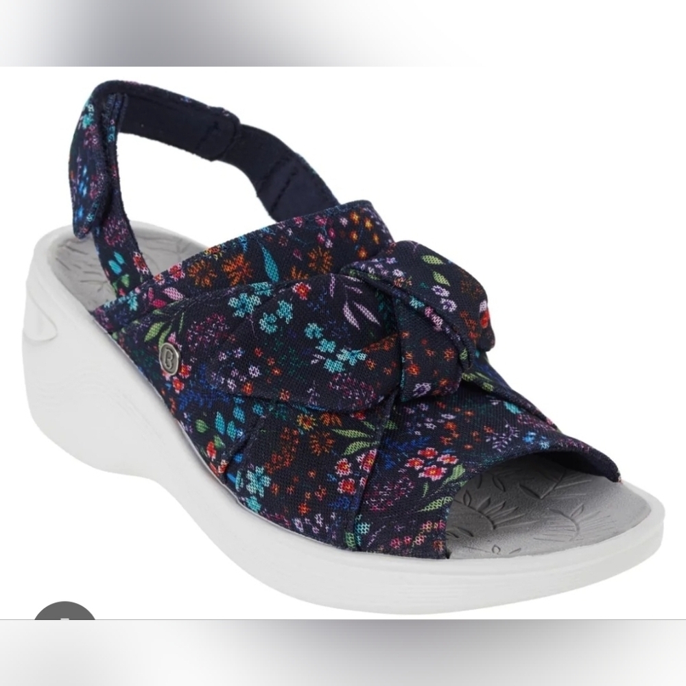 Bzees Navy Floral Bow Slingback Sandals